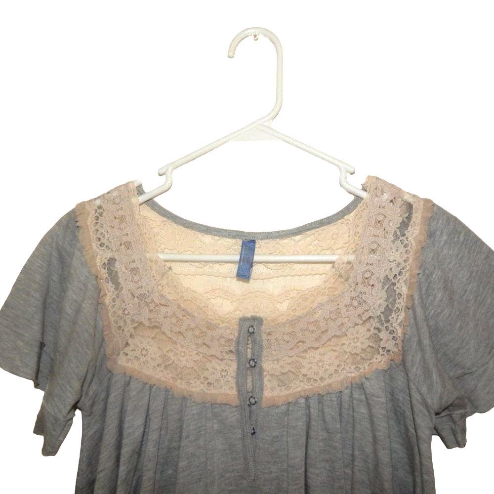 FREE PEOPLE women's x-small XS grey cream cottagecore lace back blouse shirt top - Picture 2 of 13